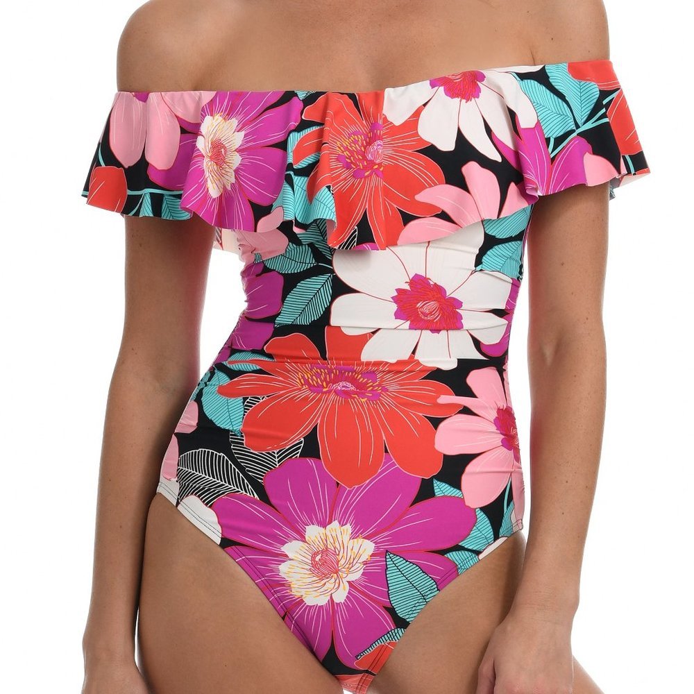 La Blanca Off-the-Shoulder Ruffled One-Piece Swimsuit Size 4